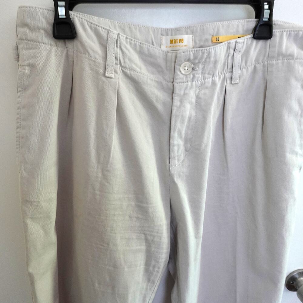Maeve Anthropologie Pleated Wide-Leg Chino Trousers 100% Cotton Womens 10 Casual - Picture 5 of 13